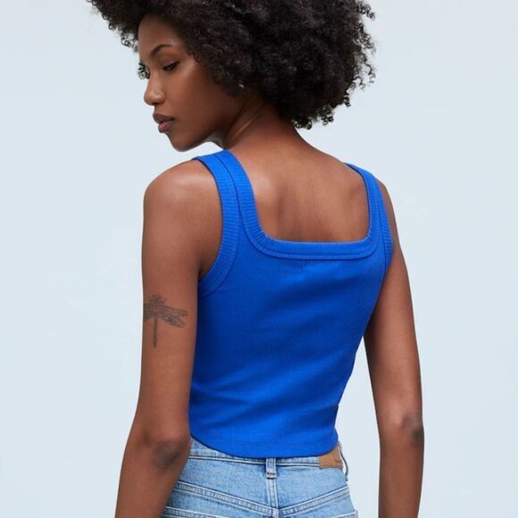 Madewell The Tailored Crop Tank in Sleekhold Size Large Pure Blue - Picture 3 of 10